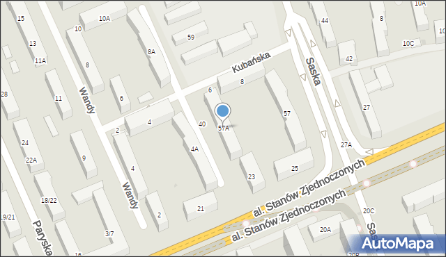 Warszawa, Saska, 57A, mapa Warszawy