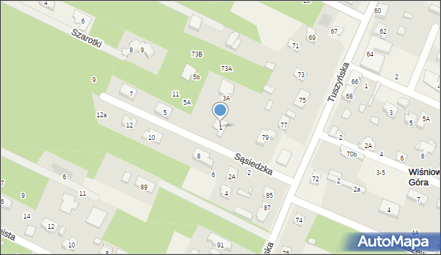 Wiśniowa Góra, Sąsiedzka, 1, mapa Wiśniowa Góra