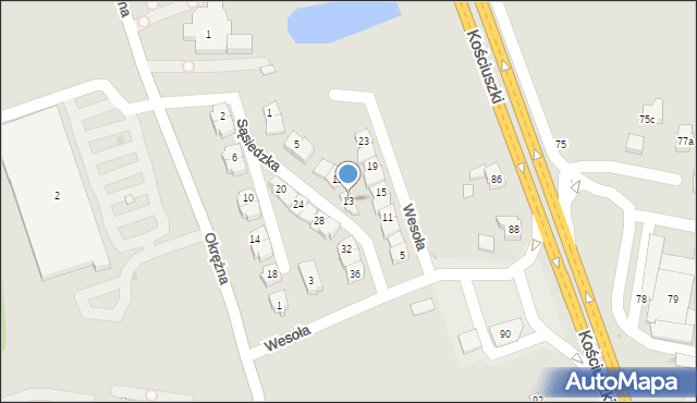 Żory, Sąsiedzka, 13, mapa Żor