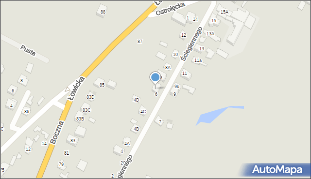 Głowno, Ściegiennego Piotra, ks., 6A, mapa Głowno