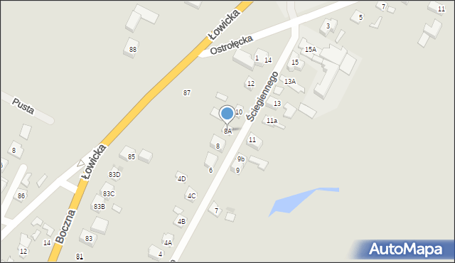 Głowno, Ściegiennego Piotra, ks., 8A, mapa Głowno