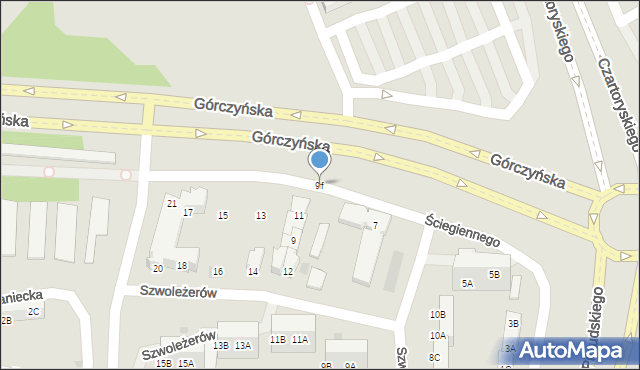 Gorzów Wielkopolski, Ściegiennego Piotra, ks., 9f, mapa Gorzów Wielkopolski