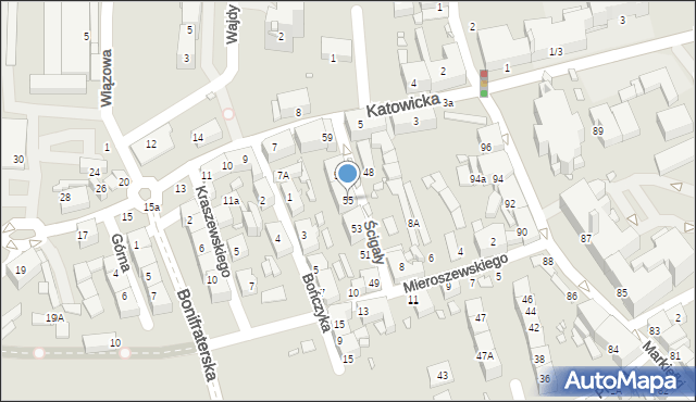 Katowice, Ścigały Franciszka, ks., 55, mapa Katowic