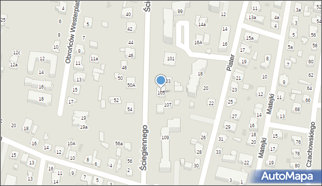 Kielce, Ściegiennego Piotra, ks., 105, mapa Kielc