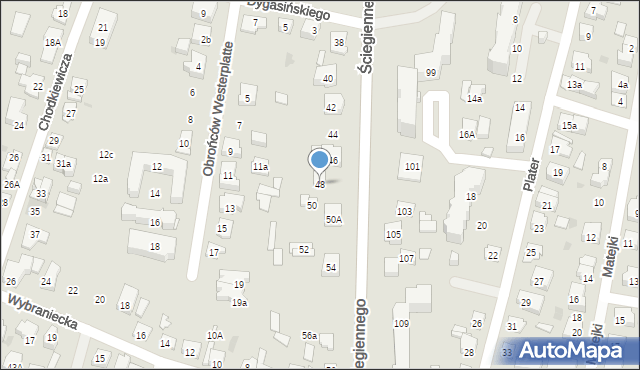 Kielce, Ściegiennego Piotra, ks., 48, mapa Kielc