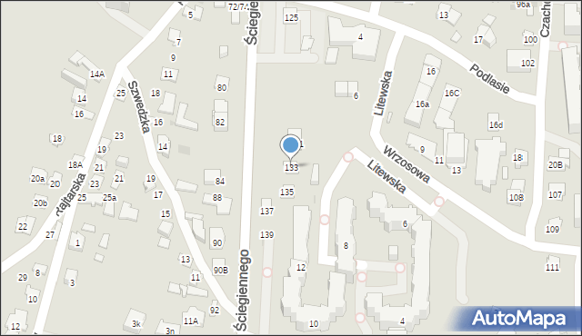 Kielce, Ściegiennego Piotra, ks., 133, mapa Kielc