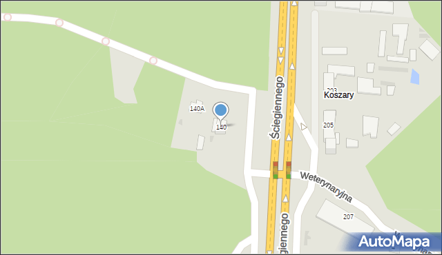 Kielce, Ściegiennego Piotra, ks., 140, mapa Kielc