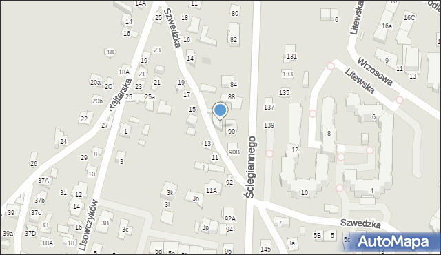 Kielce, Ściegiennego Piotra, ks., 90a, mapa Kielc