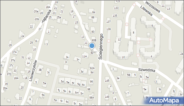 Kielce, Ściegiennego Piotra, ks., 92, mapa Kielc