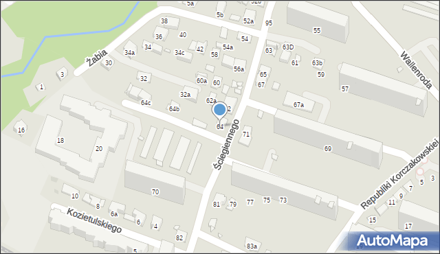 Kraków, Ściegiennego Piotra, ks., 64, mapa Krakowa