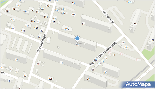 Kraków, Ściegiennego Piotra, ks., 69, mapa Krakowa
