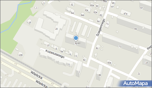 Kraków, Ściegiennego Piotra, ks., 70, mapa Krakowa