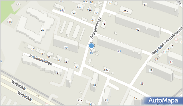 Kraków, Ściegiennego Piotra, ks., 81, mapa Krakowa