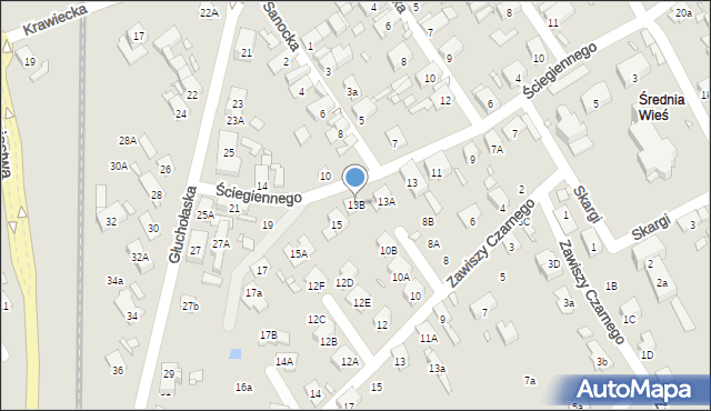 Nysa, Ściegiennego Piotra, ks., 13B, mapa Nysy