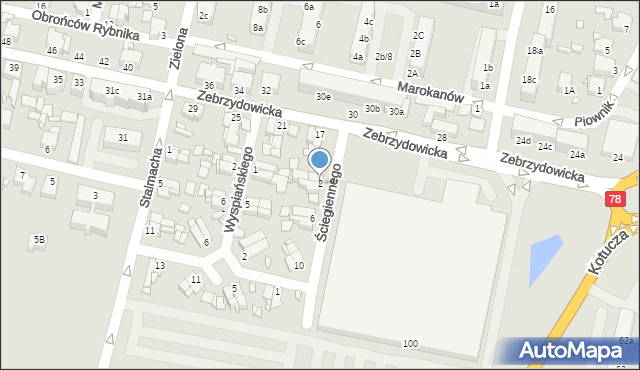 Rybnik, Ściegiennego Piotra, ks., 2, mapa Rybnika