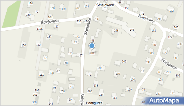 Ściejowice, Ściejowice, 281, mapa Ściejowice