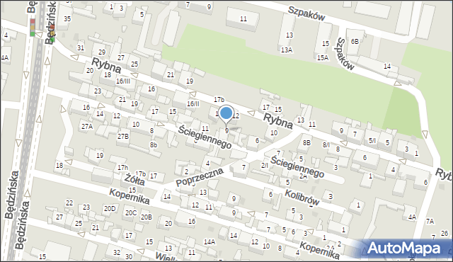 Sosnowiec, Ściegiennego Piotra, ks., 9, mapa Sosnowca