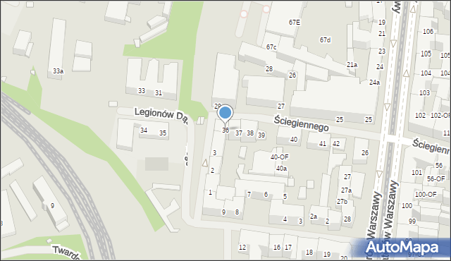 Szczecin, Ściegiennego Piotra, ks., 36, mapa Szczecina