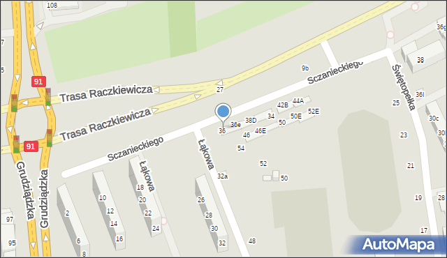 Toruń, Sczanieckiego Michała, 36a, mapa Torunia