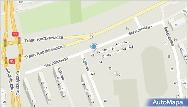 Toruń, Sczanieckiego Michała, 36b, mapa Torunia