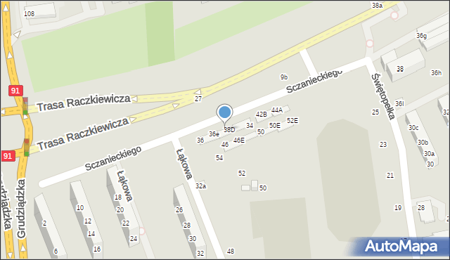 Toruń, Sczanieckiego Michała, 38B, mapa Torunia