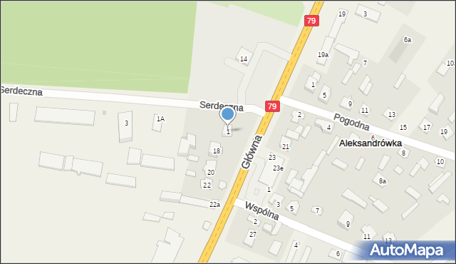 Aleksandrówka, Serdeczna, 1, mapa Aleksandrówka