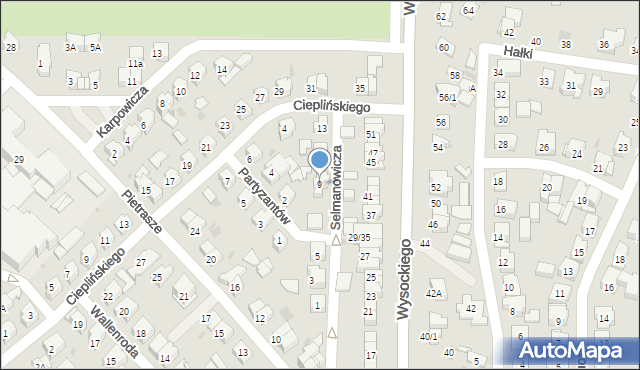 Białystok, Selmanowicza-Zagończyka Feliksa, ppłk., 9, mapa Białegostoku