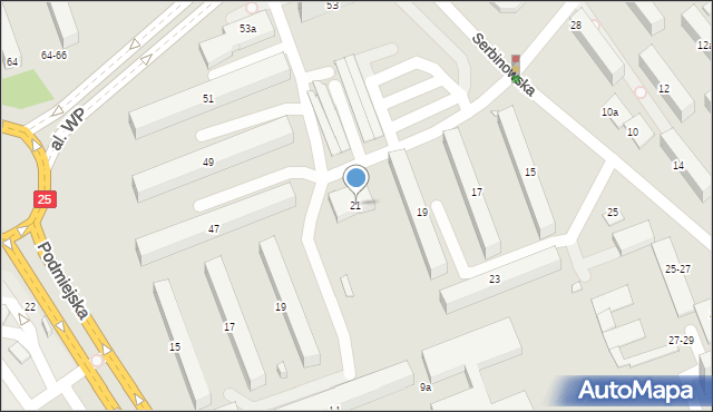 Kalisz, Serbinowska, 21, mapa Kalisza