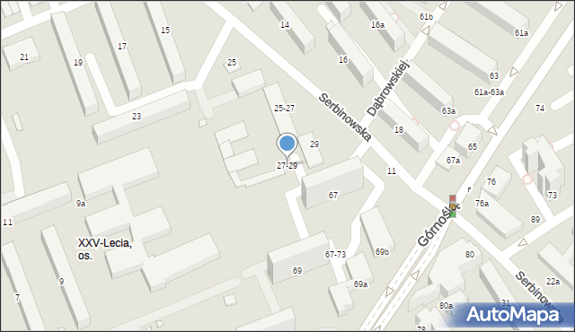 Kalisz, Serbinowska, 27-29, mapa Kalisza