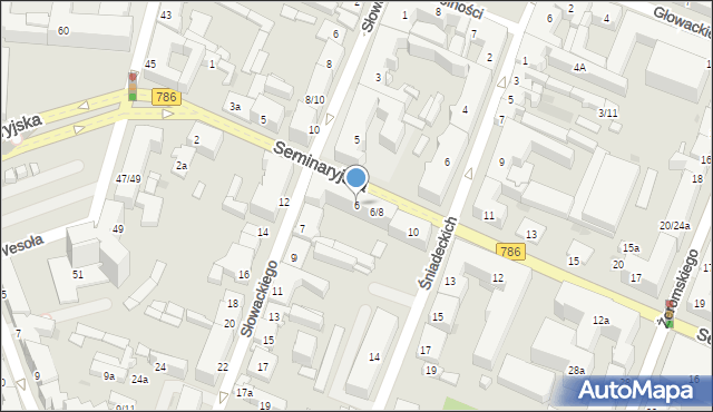 Kielce, Seminaryjska, 6, mapa Kielc