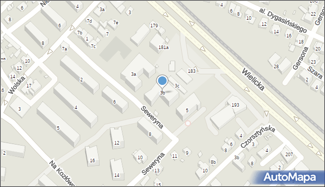 Kraków, Seweryna Tadeusza, prof., 3b, mapa Krakowa