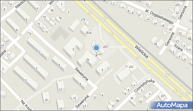 Kraków, Seweryna Tadeusza, prof., 3c, mapa Krakowa