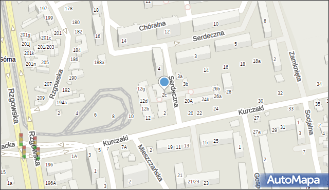 Łódź, Serdeczna, 2c, mapa Łodzi