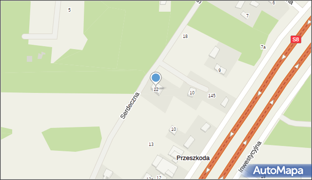 Przeszkoda, Serdeczna, 12, mapa Przeszkoda