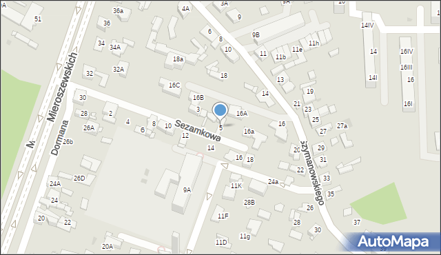 Sosnowiec, Sezamkowa, 5, mapa Sosnowca