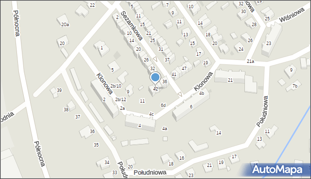 Sulechów, Sezamkowa, 42, mapa Sulechów