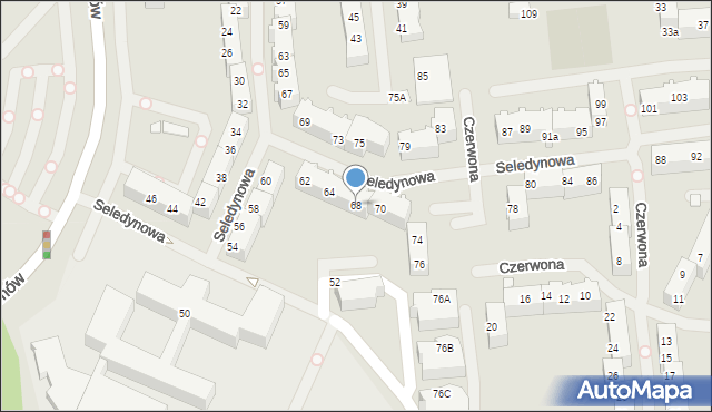 Szczecin, Seledynowa, 68, mapa Szczecina