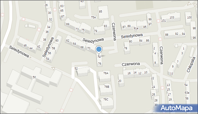 Szczecin, Seledynowa, 74, mapa Szczecina