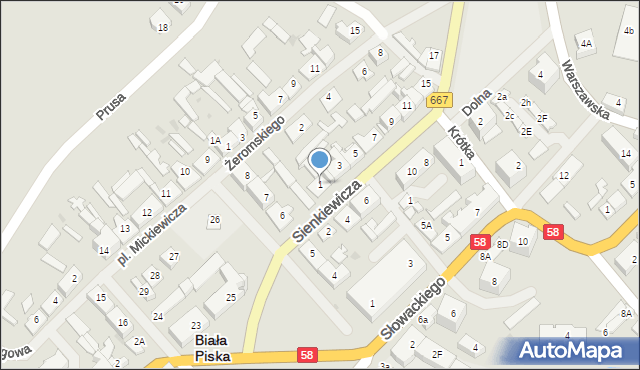 Biała Piska, Sienkiewicza Henryka, 1, mapa Biała Piska