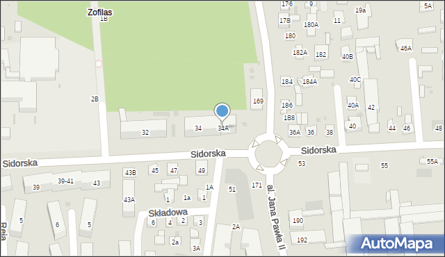 Biała Podlaska, Sidorska, 34A, mapa Białej Podlaskiej