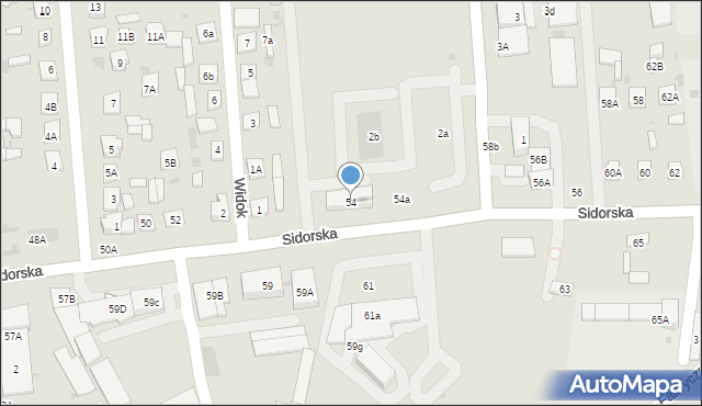 Biała Podlaska, Sidorska, 54, mapa Białej Podlaskiej