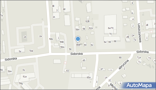 Biała Podlaska, Sidorska, 60A, mapa Białej Podlaskiej