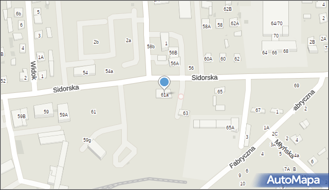 Biała Podlaska, Sidorska, 61a, mapa Białej Podlaskiej