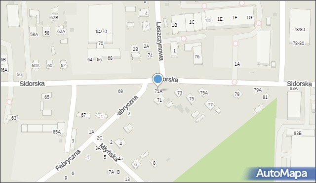 Biała Podlaska, Sidorska, 71A, mapa Białej Podlaskiej