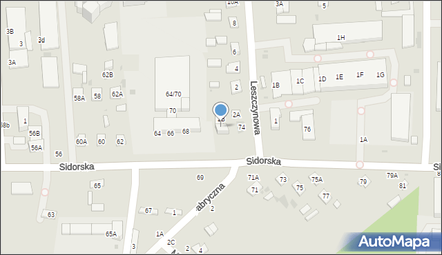 Biała Podlaska, Sidorska, 72, mapa Białej Podlaskiej