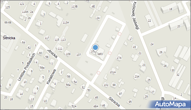 Biała Podlaska, Sitnicka, 103-105, mapa Białej Podlaskiej