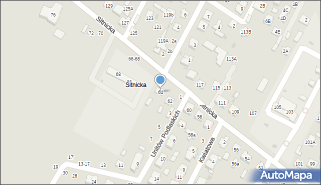 Biała Podlaska, Sitnicka, 64, mapa Białej Podlaskiej