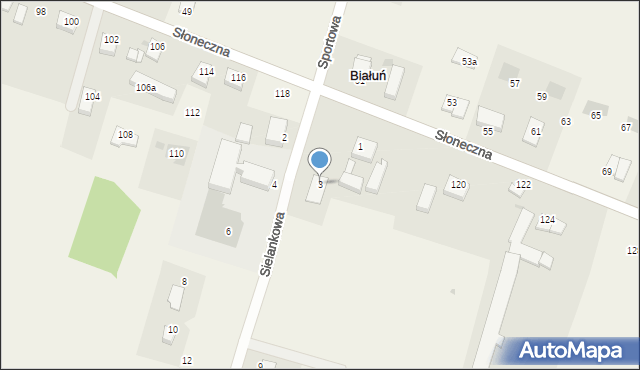 Białuń, Sielankowa, 3, mapa Białuń