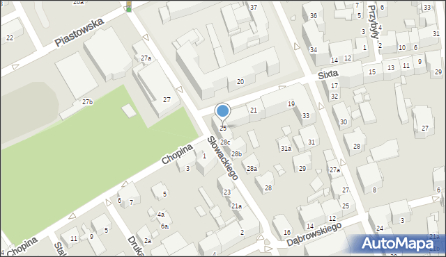 Bielsko-Biała, Sixta Teodora, 25, mapa Bielsko-Białej