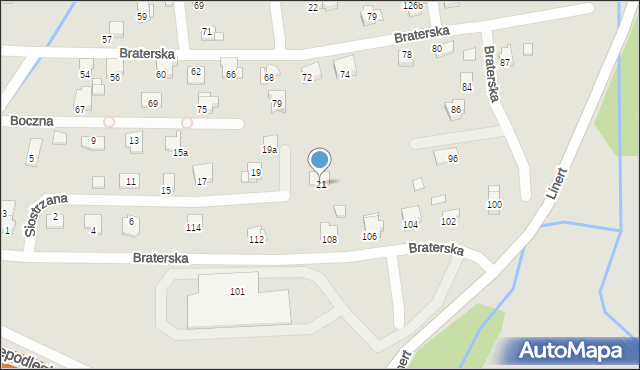 Bielsko-Biała, Siostrzana, 21, mapa Bielsko-Białej